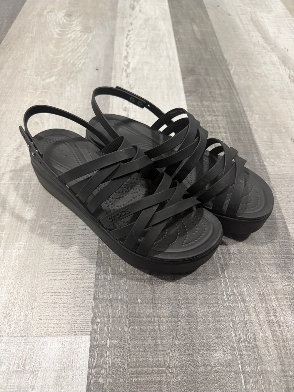CROCS Women's Black Strappy Platform Sandals